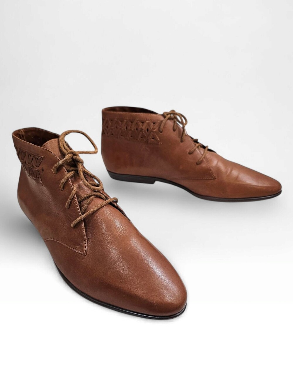 Vintage ELLEMENNO Brown Leather Lace Up Granny Ankle Boots 8.5M